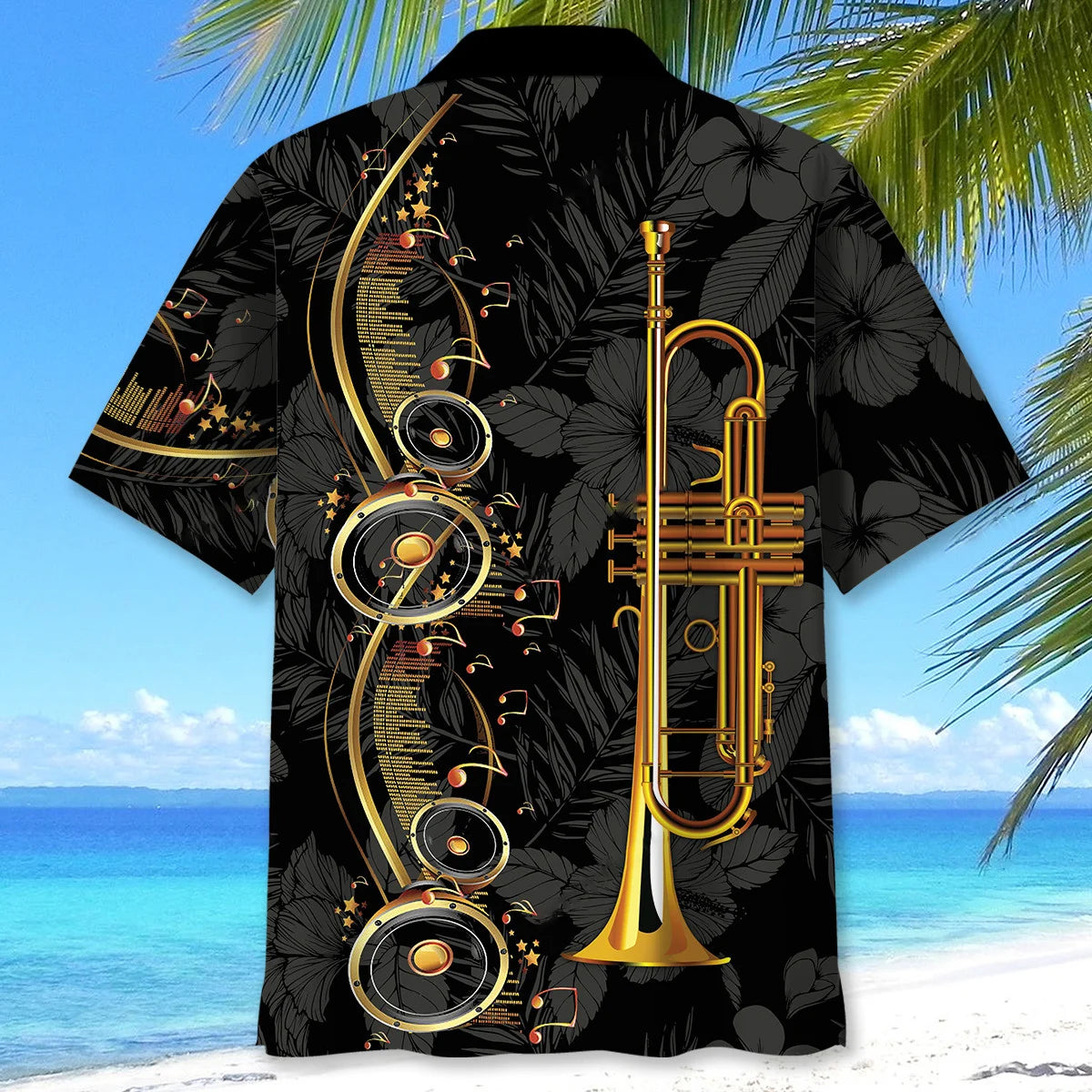 Trumpet Black Hawaiian Shirt, custom shirt gift for men (view 4)