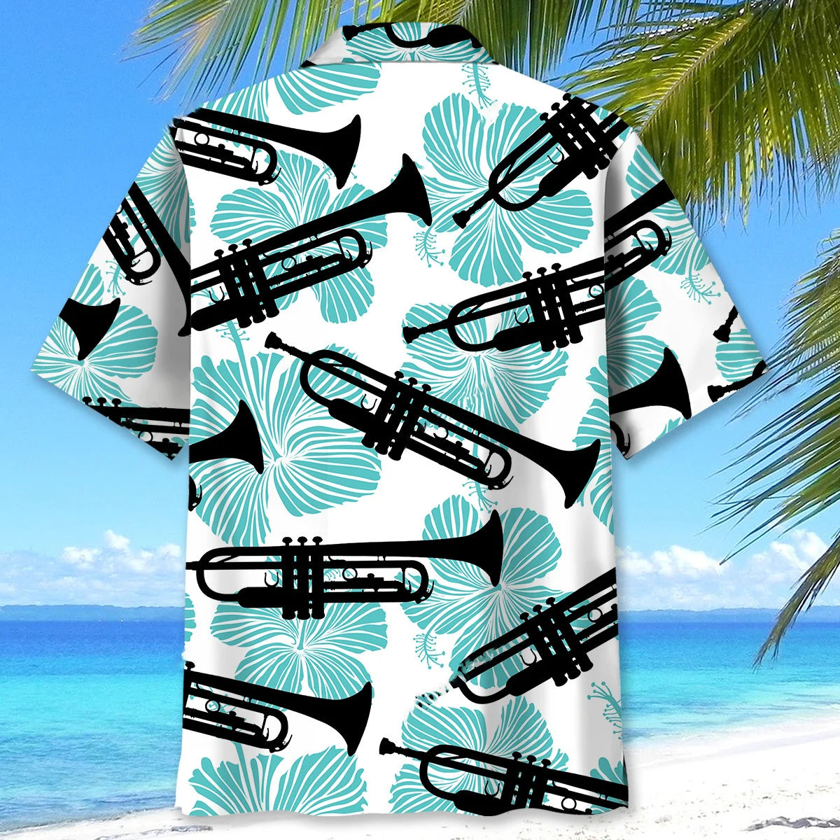 Trumpet Hibiscus Blue Hawaiian Shirt, custom shirt gift for men (view 4)