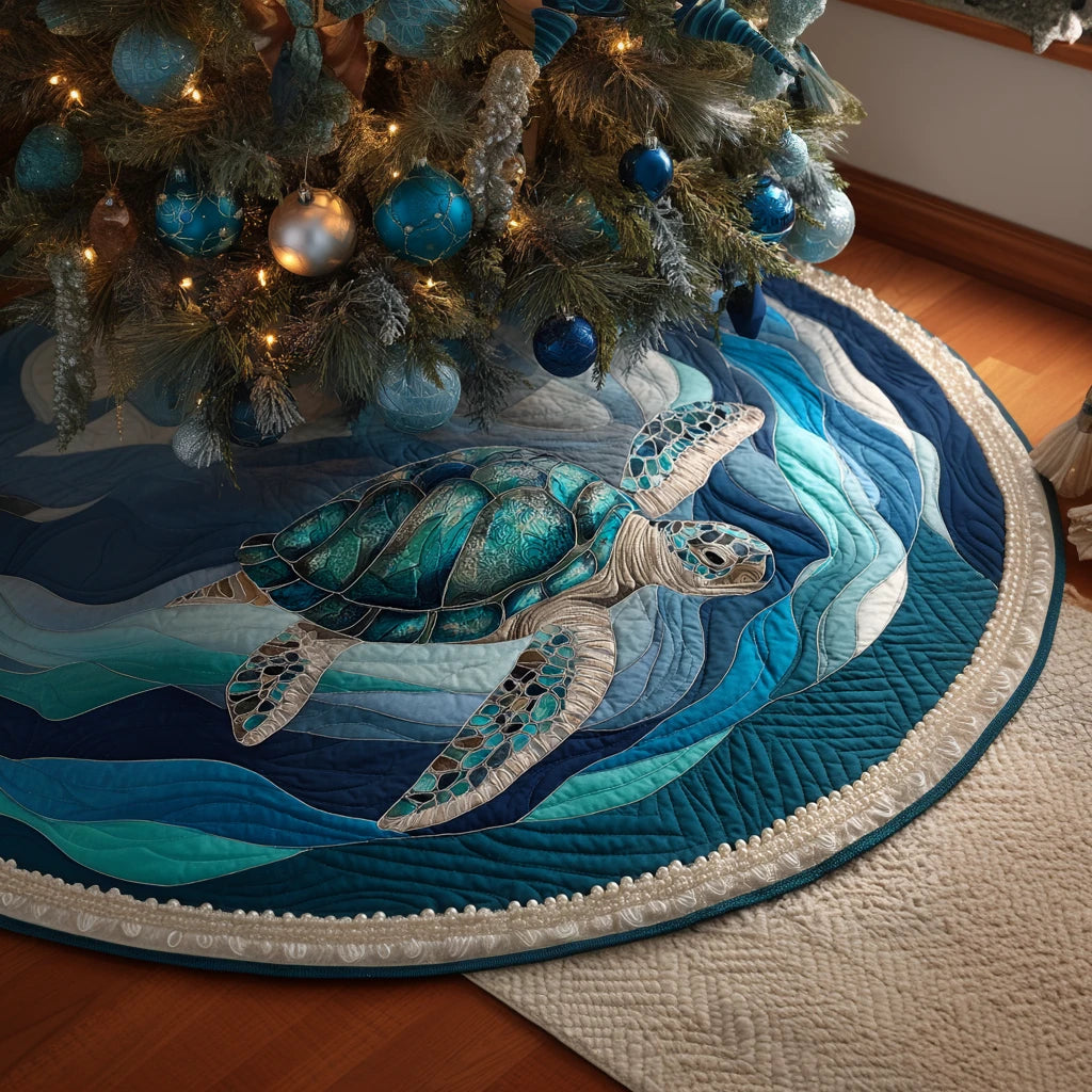 Turtle Wave Christmas Quilted Tree Skirt