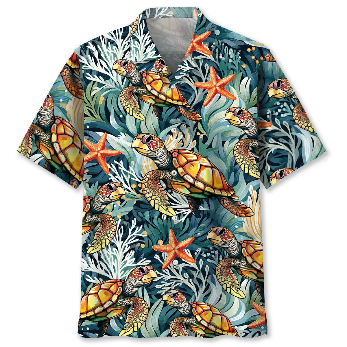 Turtle Coral Starfish Hawaiian Shirt, custom shirt gift for men (view 4)