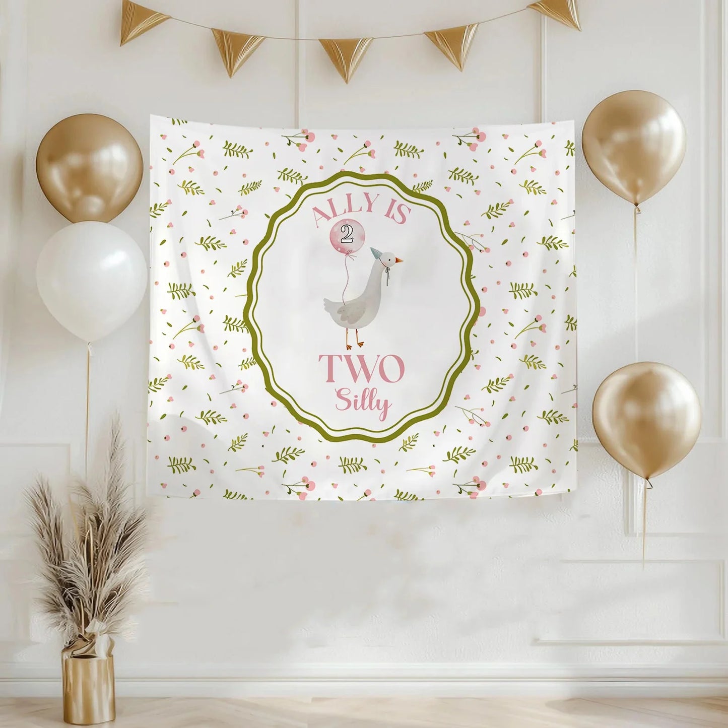 Silly Goose 2nd Birthday Tapestry Personalized Two Silly Goose Party Backdrop Custom Name Birthday Banner, personalized bi...
