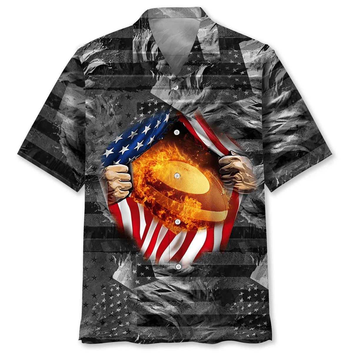 Usa Rugby Fire Hawaiian Shirt, patriotic gift for 4th of July (view 4)