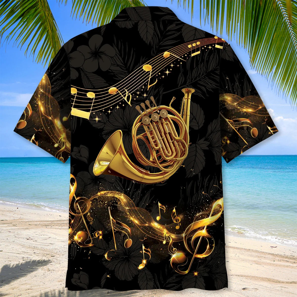 Vintage Black French Horn Hawaiian Shirt, custom shirt gift for men (view 4)