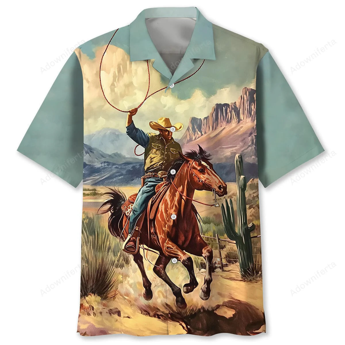 Vintage Cowboy Bucking Hawaiian Shirt, custom shirt gift for men (view 4)