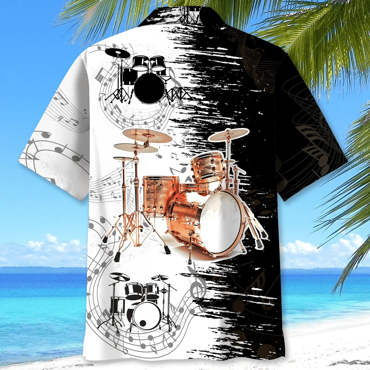Vintage Drum Black and White Hawaiian Shirt, custom shirt gift for men (view 4)