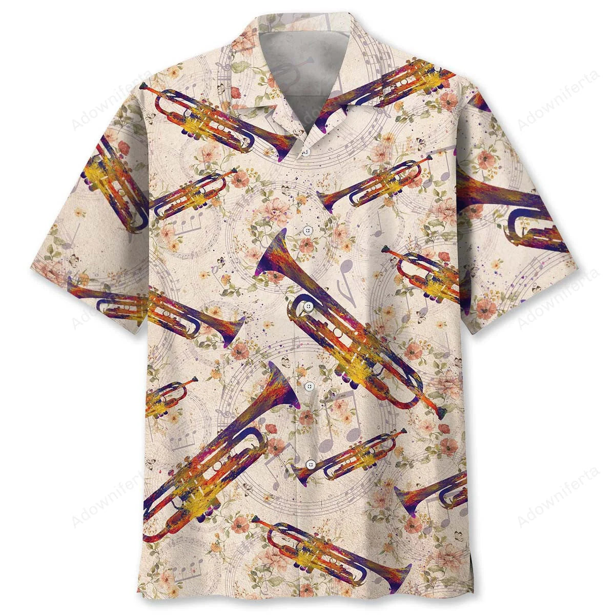 Vintage Flower Trumpet Hawaiian Shirt, custom shirt gift for men (view 2)