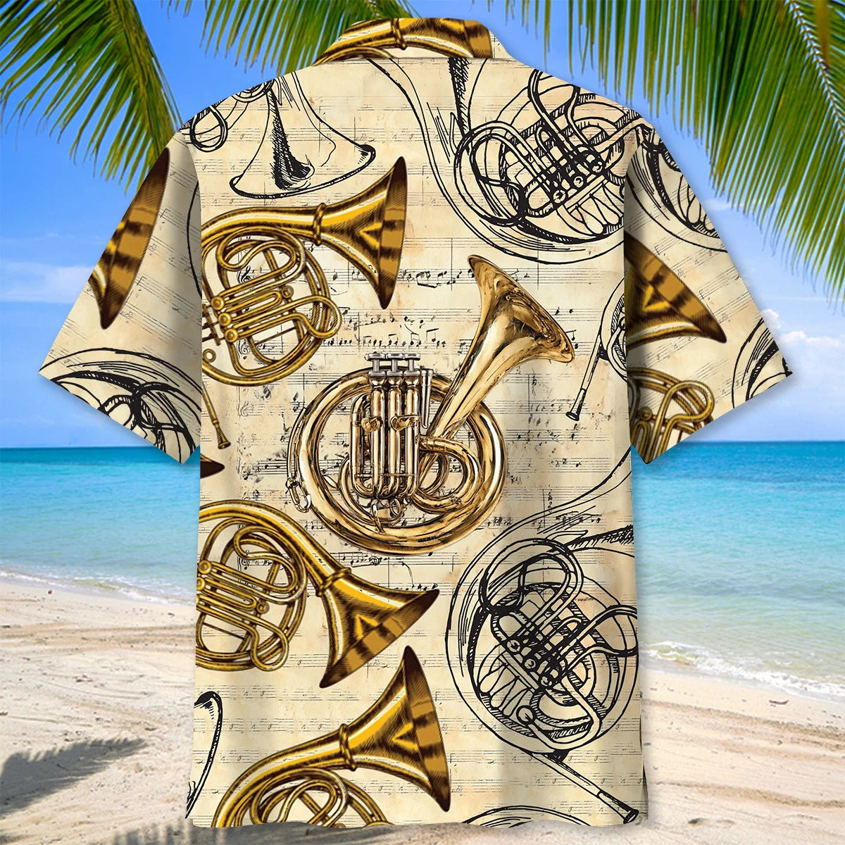 Vintage French Horn Brass Hawaiian Shirt, custom shirt gift for men (view 4)