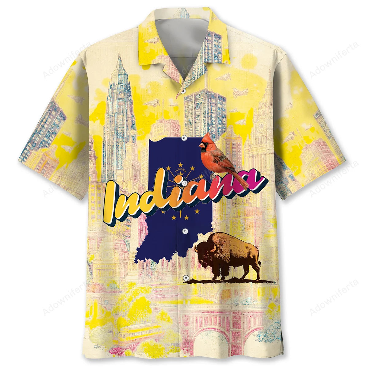 Vintage Indiana State Art Hawaiian Shirt, custom shirt gift for men (view 4)