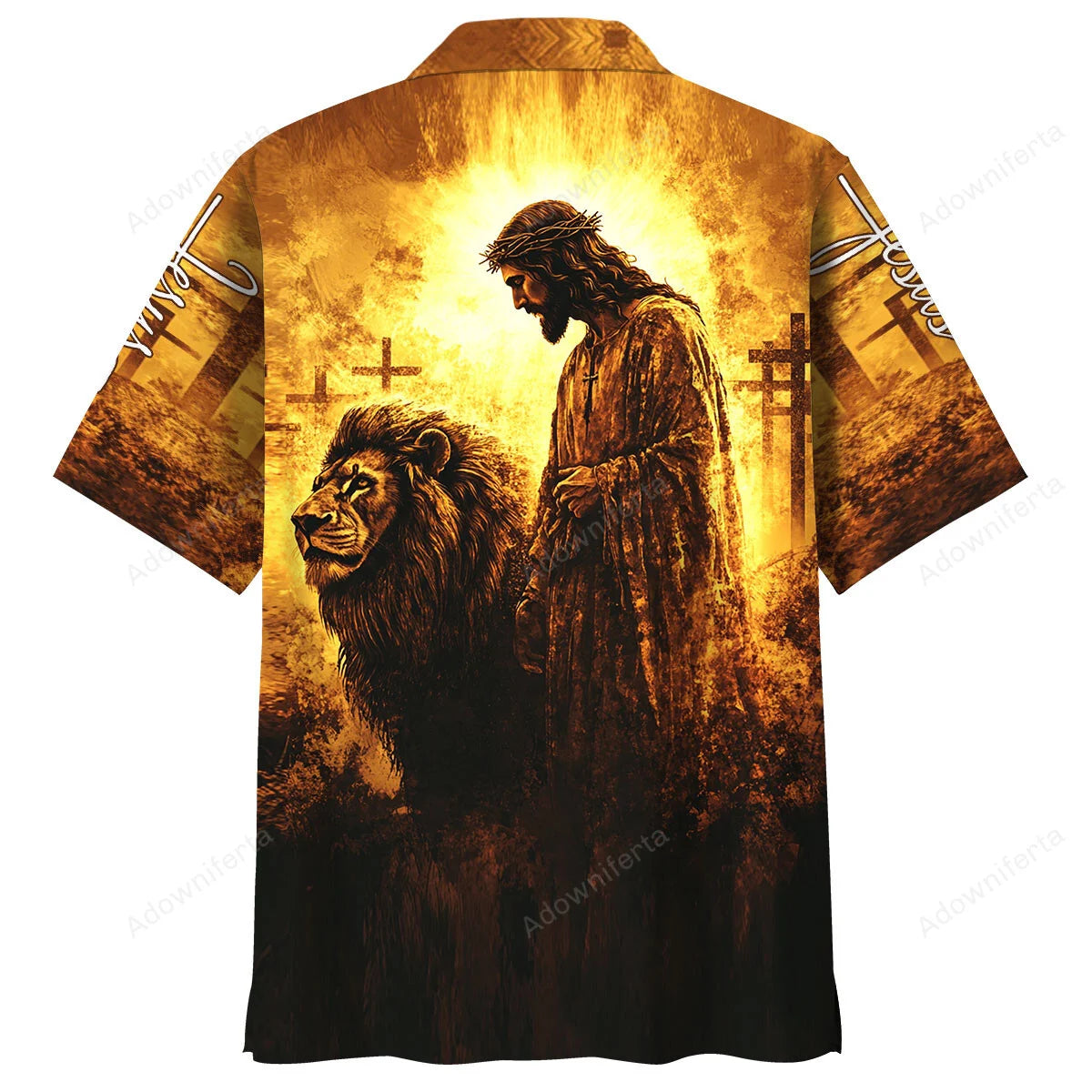 Vintage Jesus and Lion Art Hawaiian Shirt, custom shirt gift for men (view 4)