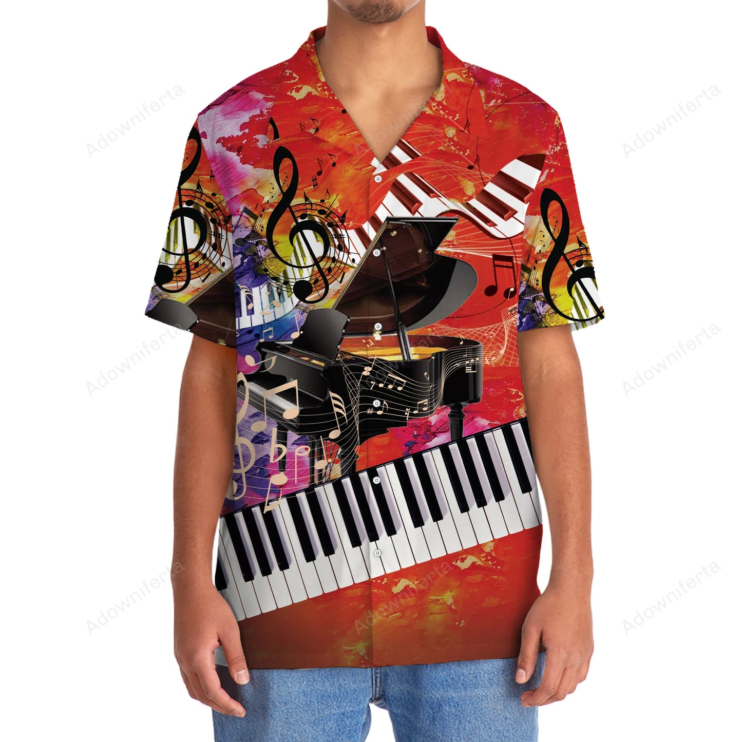 Vintage Piano Art Hawaiian Shirt, custom shirt gift for men (view 4)