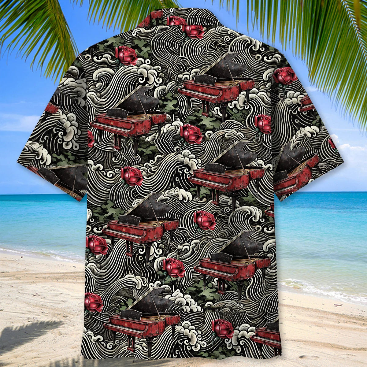Vintage Red Grand Piano Rose Hawaiian Shirt, custom shirt gift for men (view 4)