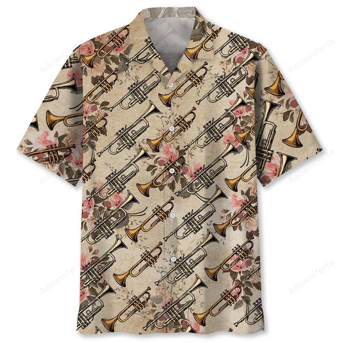 Vintage Rose Trumpet Hawaiian Shirt, custom shirt gift for men (view 2)