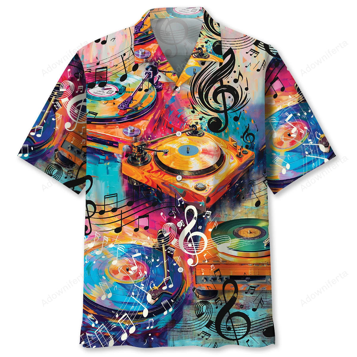 Vinyl Record Player Art Hawaiian Shirt, custom shirt gift for men (view 4)