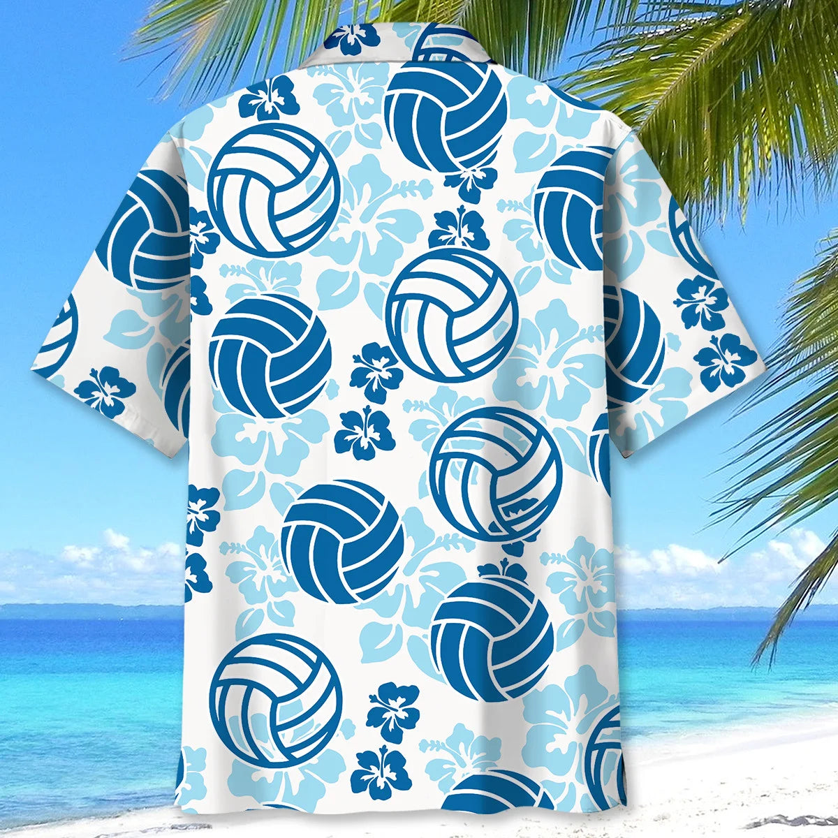 Volleyball Blue Hibiscus Hawaiian Shirt, custom shirt gift for men (view 4)