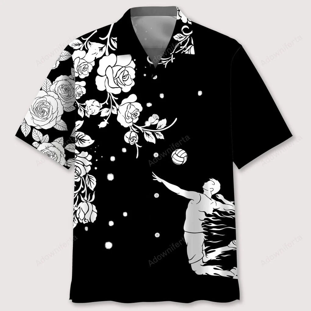 Volleyball Rose Bw Hawaiian Shirt, custom shirt gift for men (view 2)