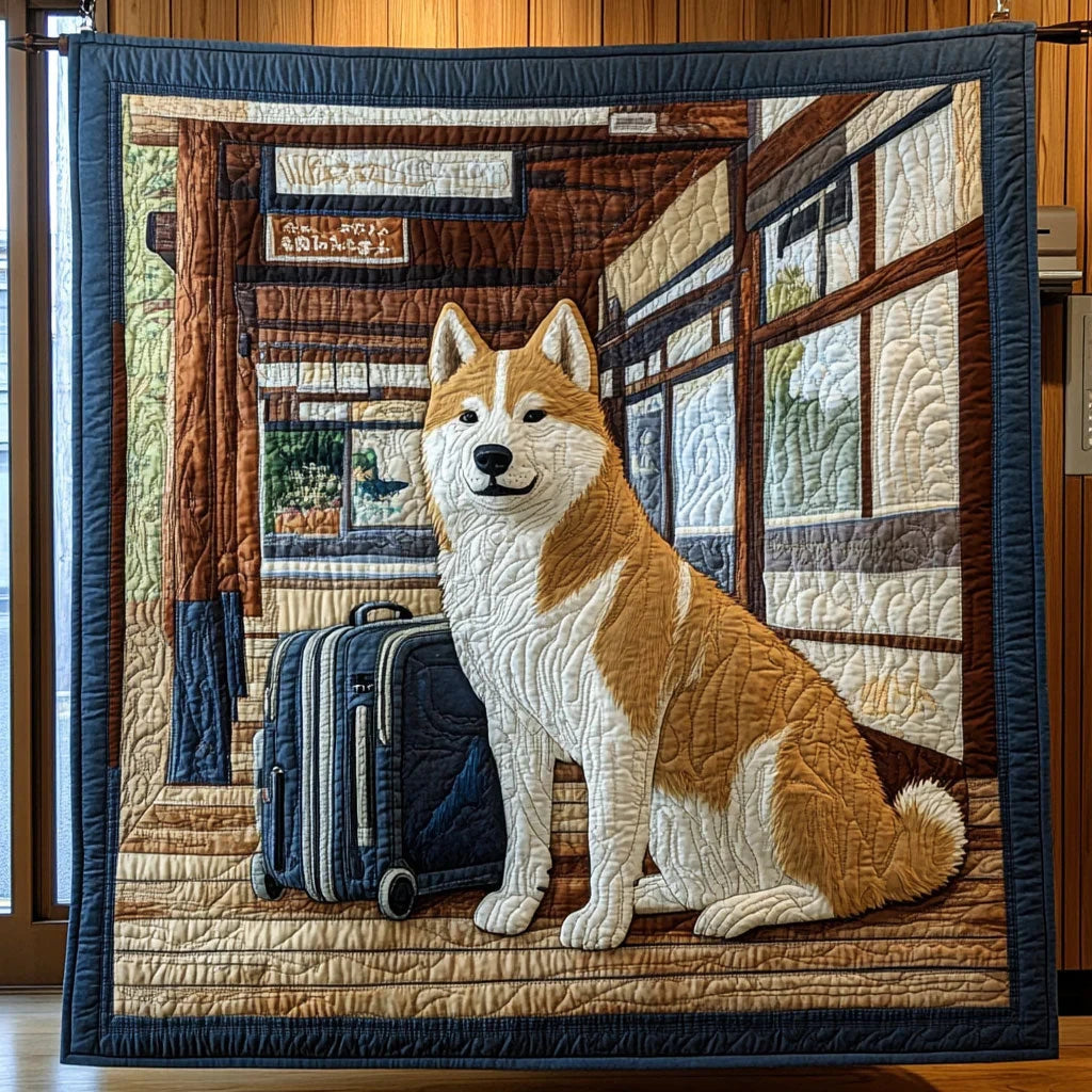 Waiting Akita Quilt Blanket