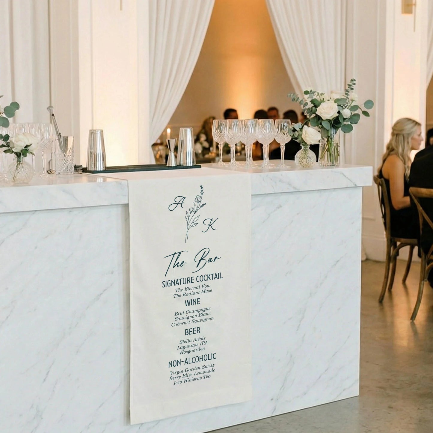 Wedding Bar Menu Table Runner Personalized Cocktail Menu Custom Initials Wedding Bar Decor, personalized wedding decor