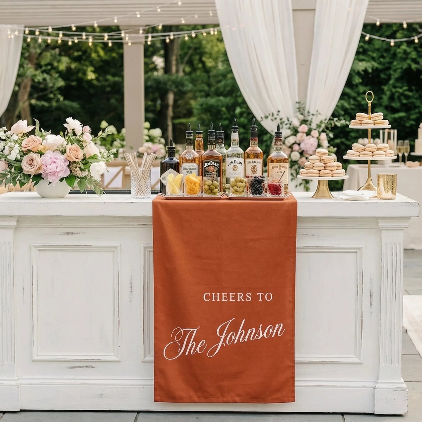 Personalized Wedding Bar Table Runner Custom Family Name Reception Bar Decor Linen Runner, personalized wedding decor