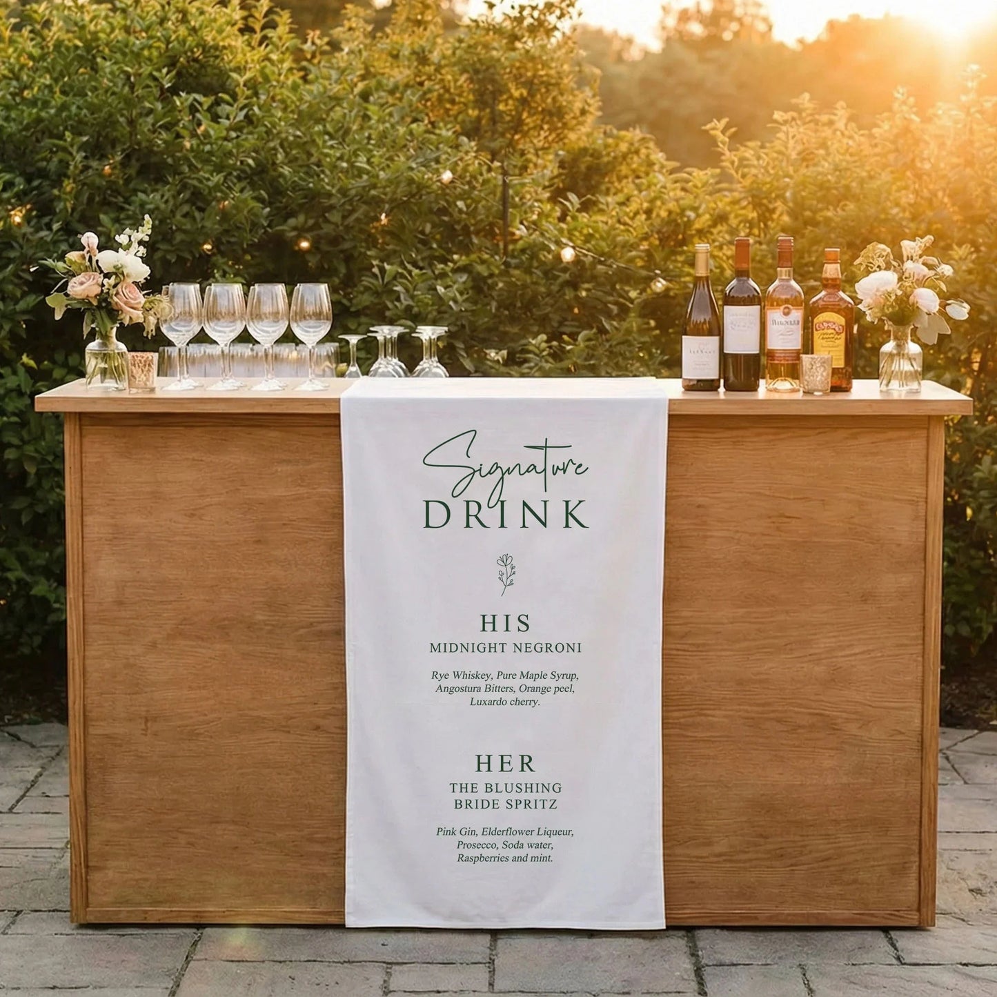 Wedding Signature Drink Table Runner Personalized Cocktail Menu Table Runner Custom Wedding Bar Decor, personalized weddin...
