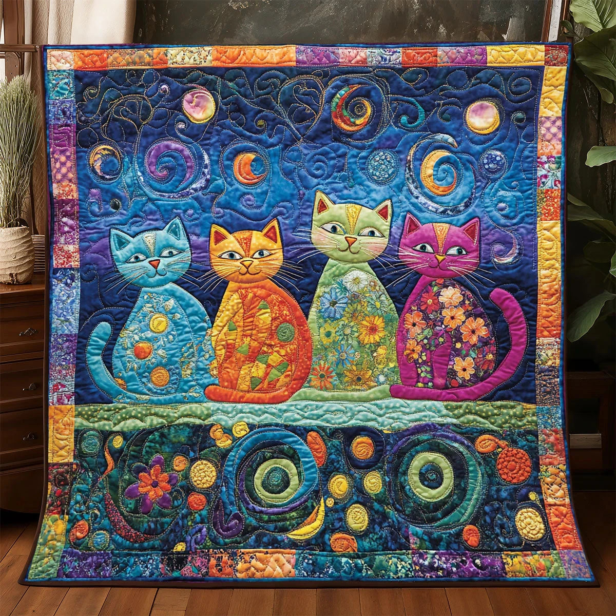Whimsical Cat Quilt Blanket