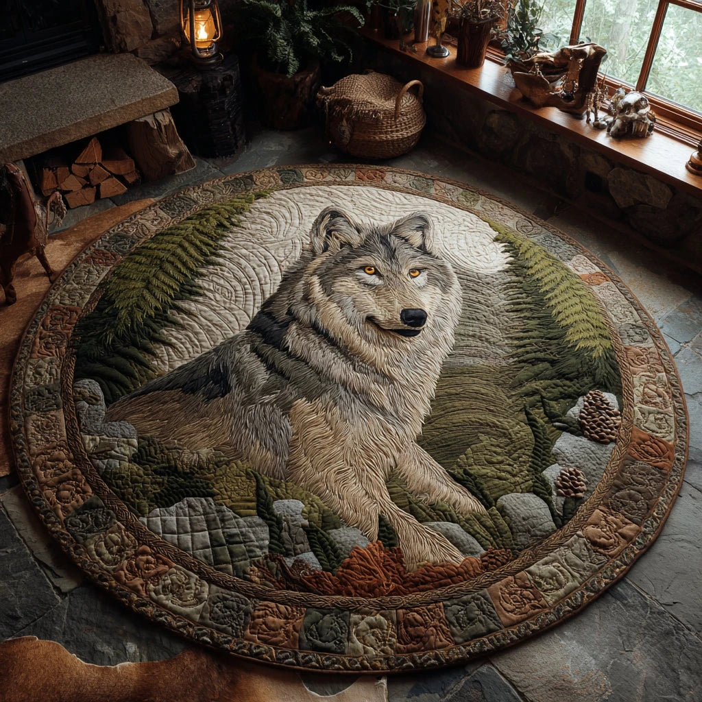 Whispering Pines Wolf Quilted Round Mat