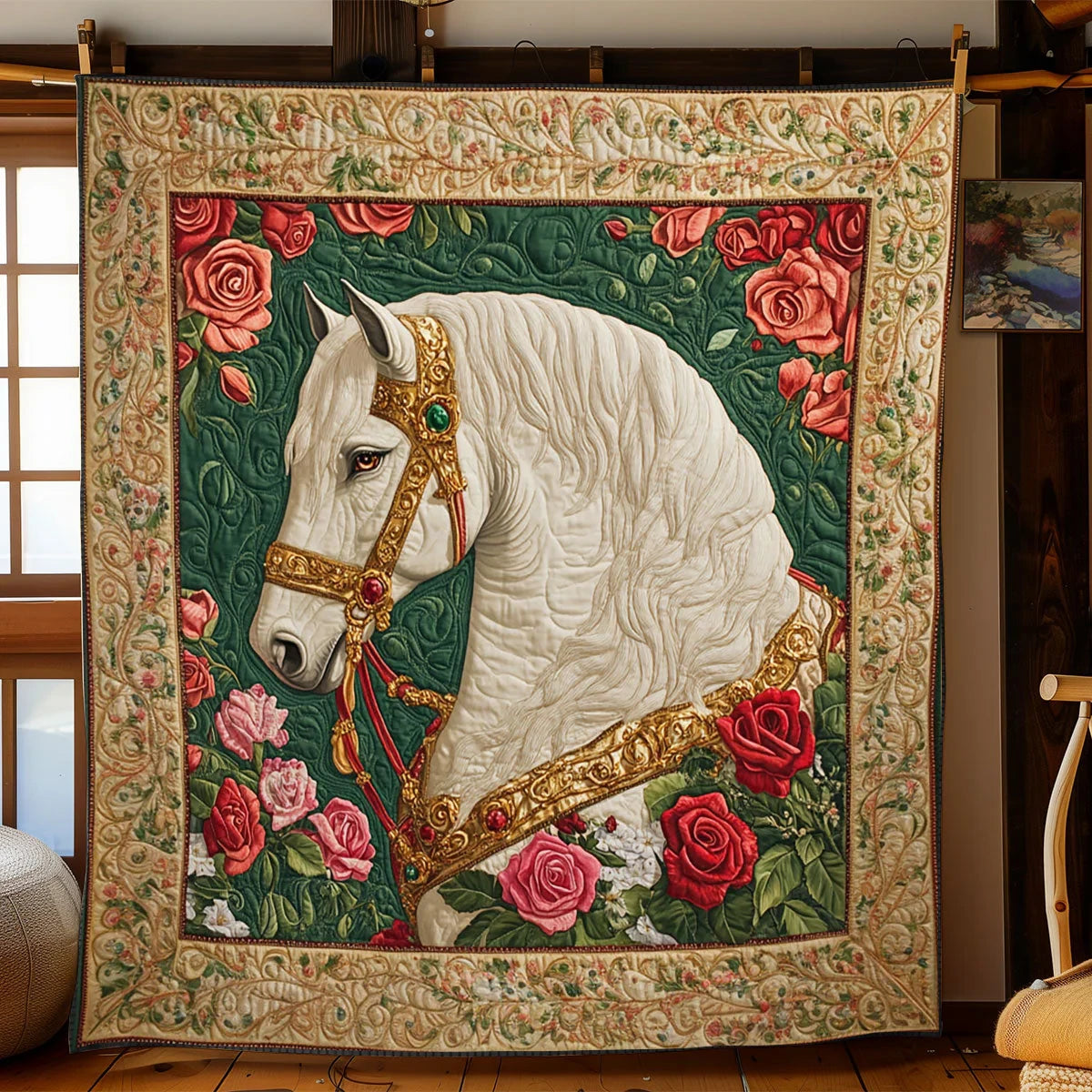 White Horse Waltz Quilt Blanket