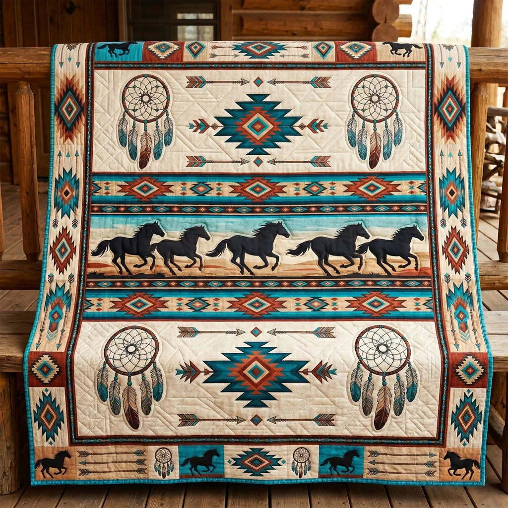 Wild Horses And Dreamcatchers Quilt Blanket