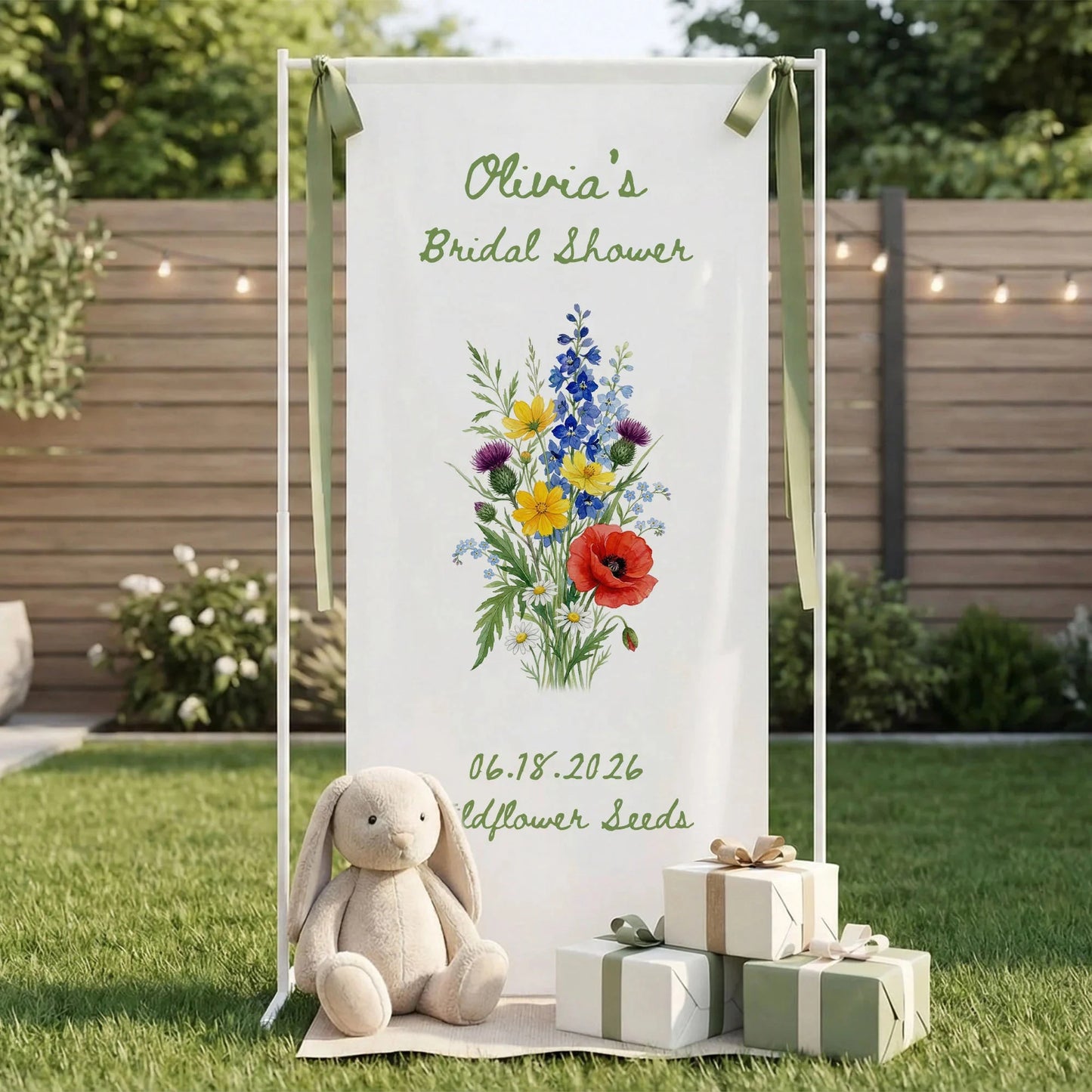 Wildflower Bridal Shower Banner Stand Personalized Floral Bridal Shower Welcome Sign Custom Name Decor, bridal shower decor