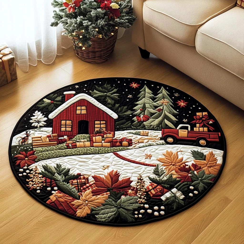 Winter Harvest Road Quilted Round Mat