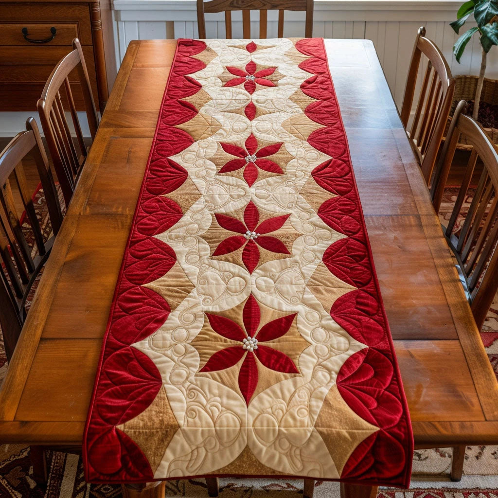 Winter Poinsettia Quilted Table Runner