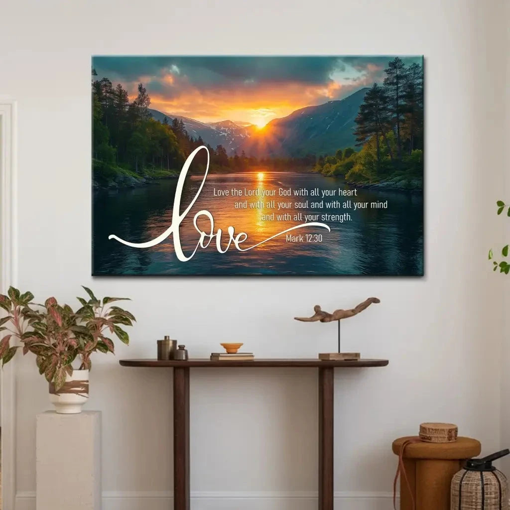 mark 12 30 love the lord your god with all your heart wall art canvas (Landscape) (view 13)