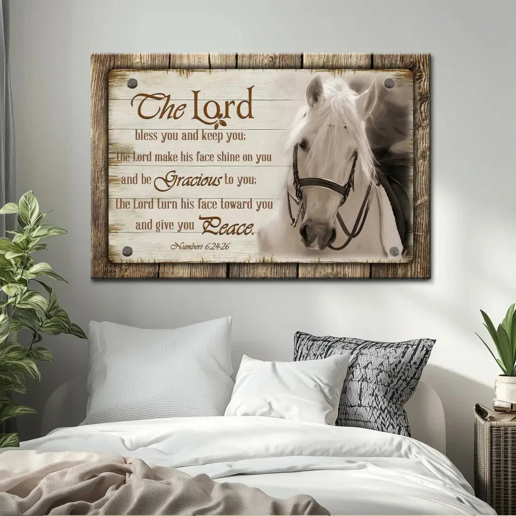 the lord bless you and keep you horse farmhouse christian wall art canvas (Landscape) (view 6)