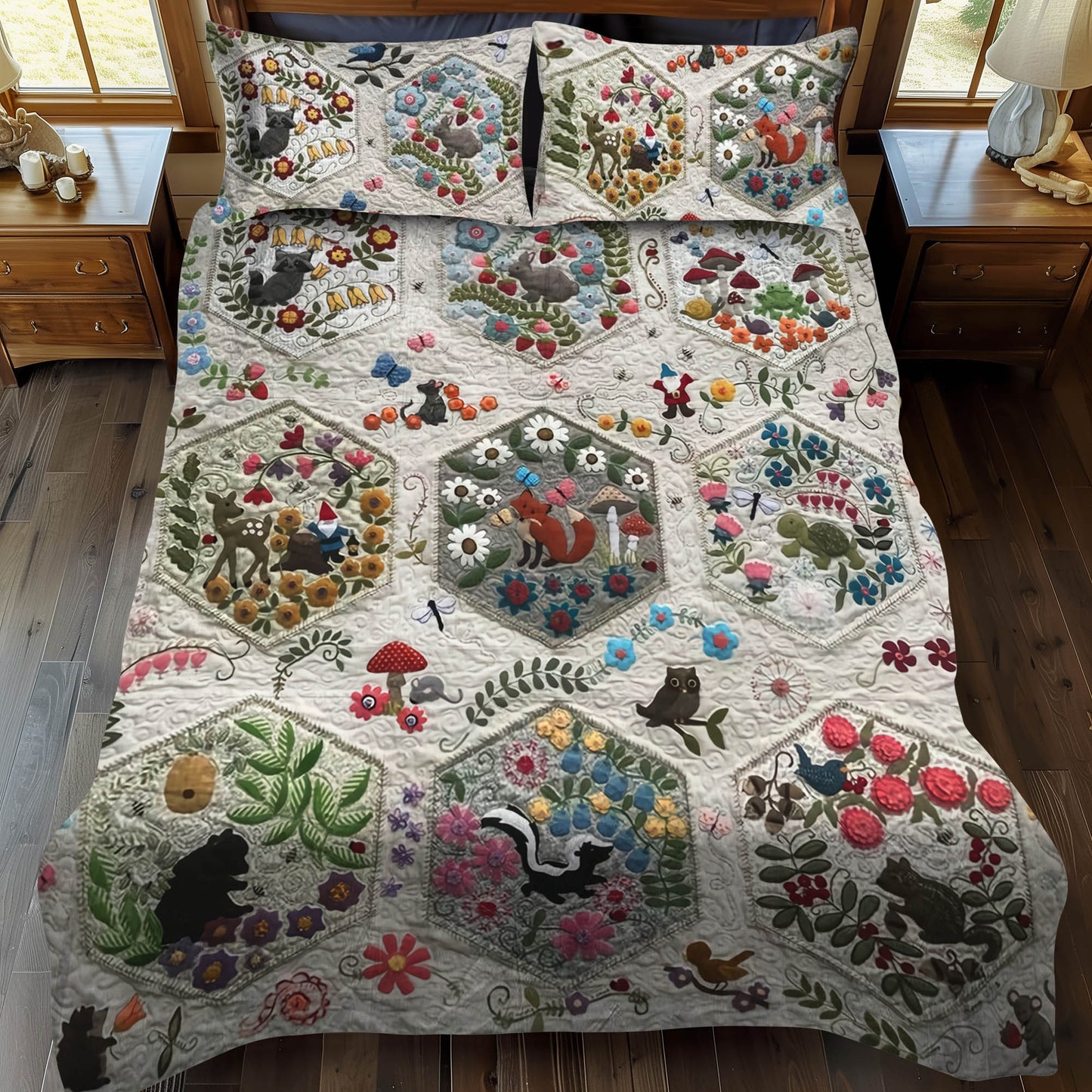Woodland Whimsy Animals 3-Piece Quilted Bedding Set - Single (59" x 70")