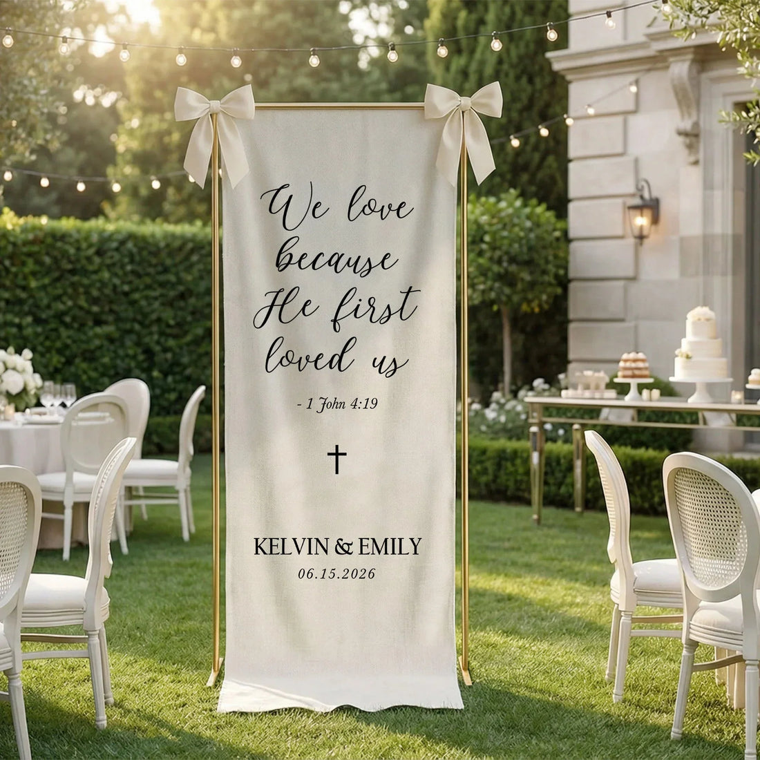 Christian Wedding Linen Decor: Bible Verse Banners and Faith-Based Styling