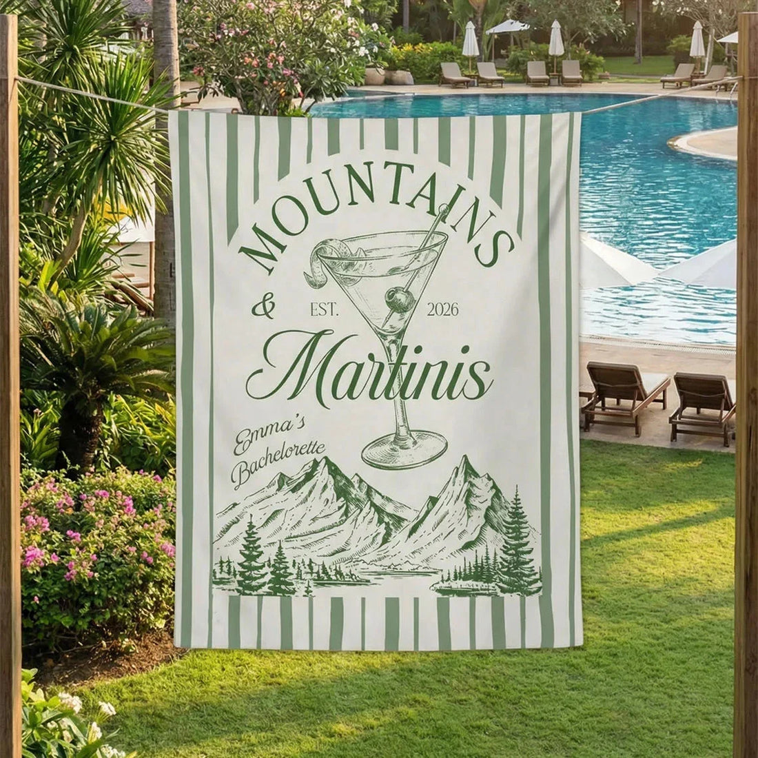 Mountain Bachelorette Decor: Mountains and Martinis Linen Banner Ideas