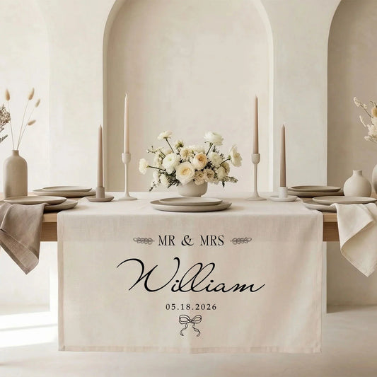 Mr and Mrs Wedding Runner: Personalized Linen for Sweetheart Table