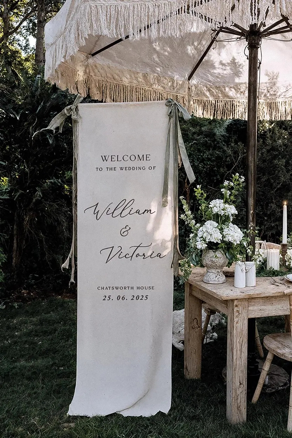 Custom Linen Wedding Welcome Sign Ideas 2026: Personalized Fabric Greetings