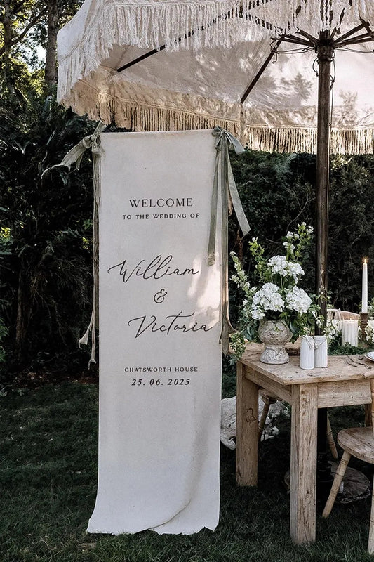 Custom Linen Wedding Welcome Sign Ideas 2026: Personalized Fabric Greetings