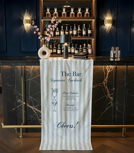 Cocktail Bar Linen Runner: Custom Drink Menu Wedding Decor