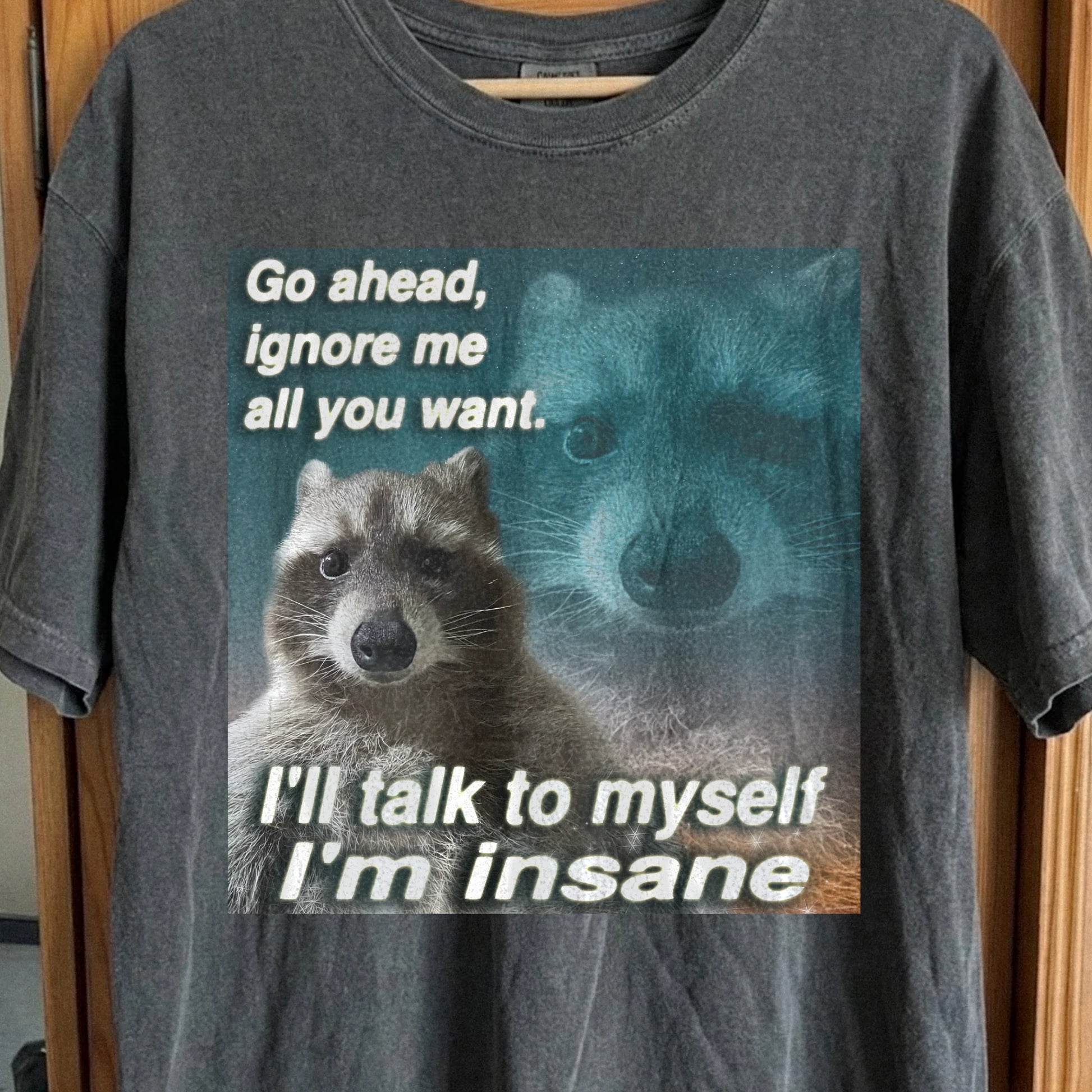 Go Ahead Ignore Me Raccoon T-Shirt – I'll Talk to Myself, funny meme tee gift