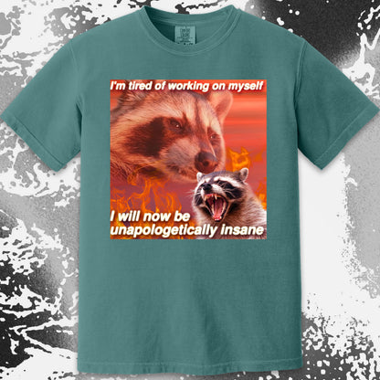 I'm Tired of Working on Myself Raccoon T-Shirt – Unapologetically Insane, funny meme tee gift (view 5)