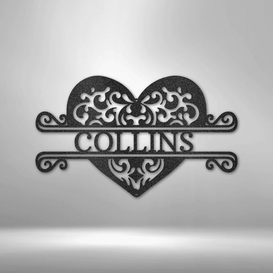 Personalized Fancy Heart Monogram Steel Art Wall Decor Metal Name Sign Laser Cut Metal Signs Custom Gift Ideas - 8 inches - metal sign