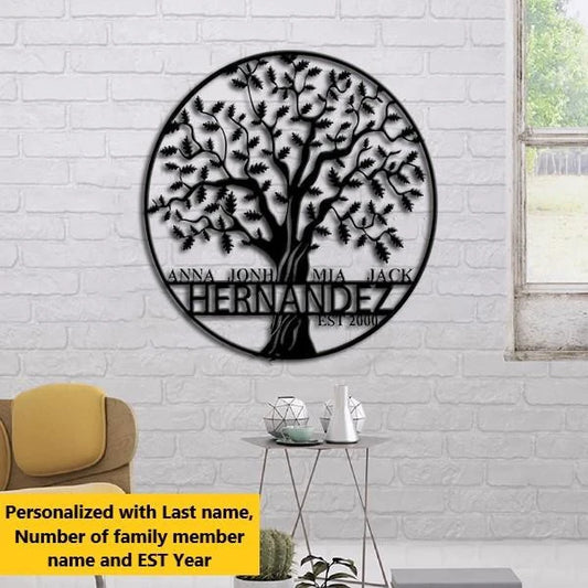 Family Tree Of Life Personalized Name Cut Metal Sign - 8 inches - metal sign
