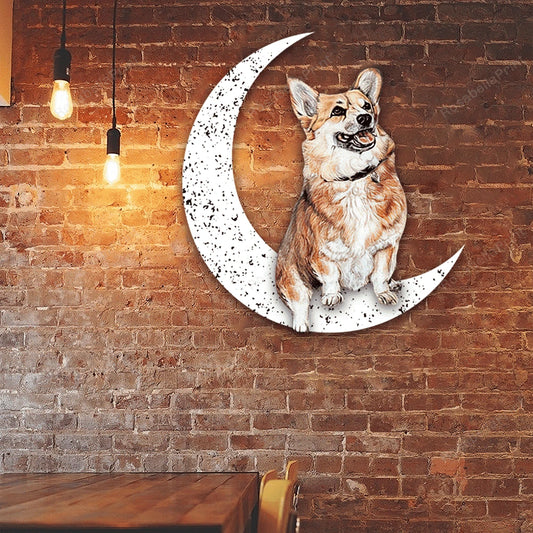 Dog Metal Sign Corgi Sit On The Moon Gift for Dog Lover - 8 inches - metal sign
