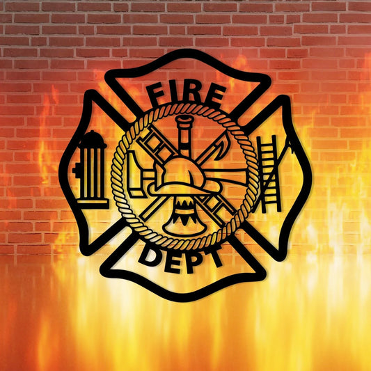 Fire Dept Firefighter Metal Wall Decor, First Responder Gift, Metal Laser Cut Metal Signs Custom Gift Ideas - 8 inches - metal sign