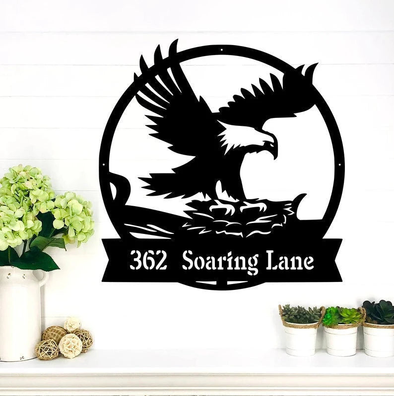 Eagle's Nest Monogram, Metal Wall Art Dcor Laser Cut Metal Signs Custom Gift Ideas