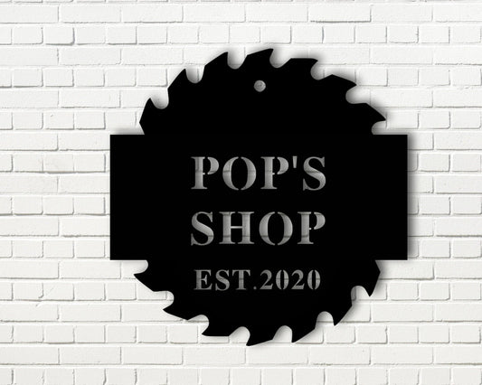 Dads Shop Saw Blade Shop Sign Man Cave Christmas Gift Personalized Shop Sign Personalized Man Cave Sign - 8 inches - metal sign