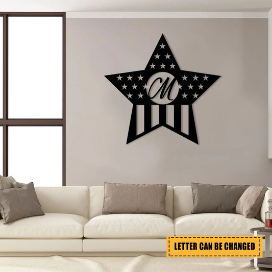 Personalized American Flag Star Veteran Metal Sign, Metal Laser Cut Metal Signs Custom Gift Ideas - 8 inches - metal sign