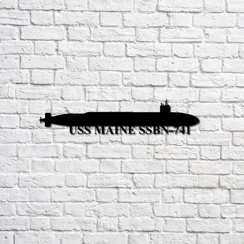 Uss Maine Ssbn741 Navy Ship Metal Sign, Memory Wall Metal Sign Gift For Navy Veteran, Navy Ships Silhouette Metal Sign Laser Cut Metal Signs Custom Gift Ideas