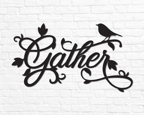 Metal Gather Sign Metal Gather Wall Decor Gather Gather Wall Sign Gather Metal Word Dining Room Metal Cursive Word Sign